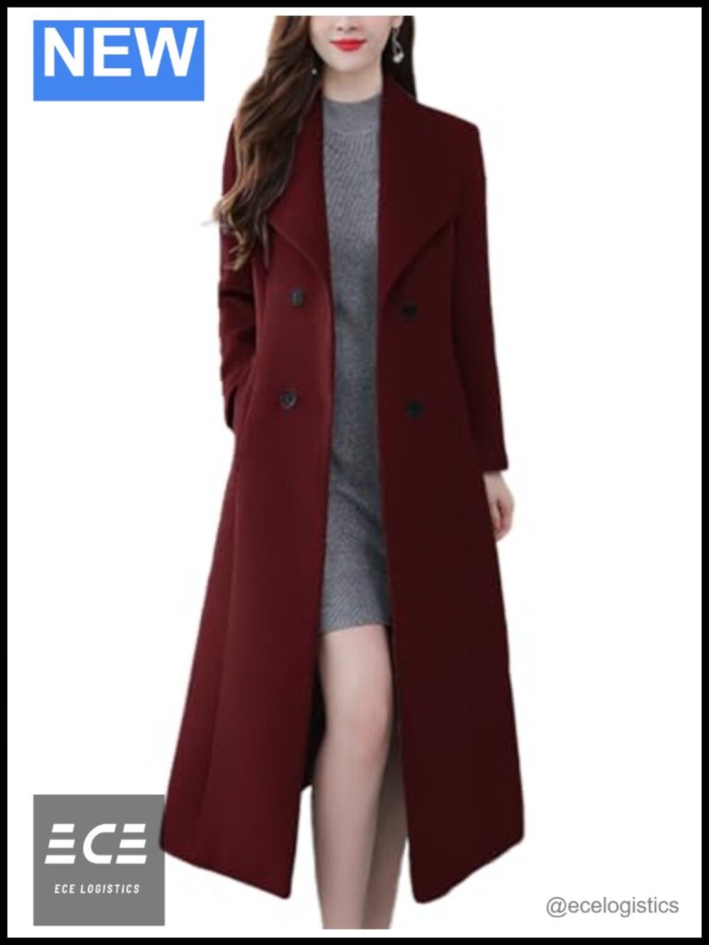 Wool Blend Maxi Pea Coat Shawl Collar Double Breasted Winter Overcoat